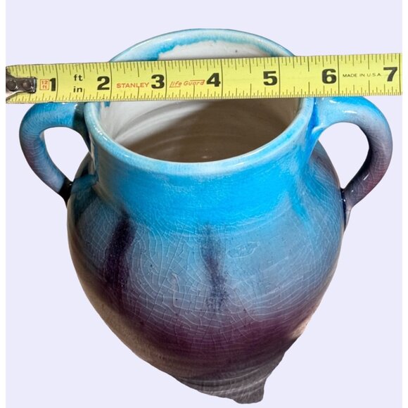 Vintage Pisgah Forest 2 handled Vase turquoise and maroon - Picture 12 of 12